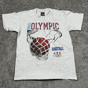 Vintage USA Olympic Basketball T-Shirt Gray Medium Made‎ in USA